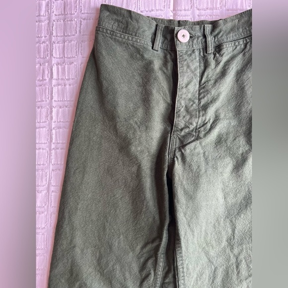 Jesse Kamm Sailor Pants High Rise Wide Leg Button Fly Olive Green Organic Cotton - Picture 3 of 13